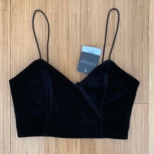 Topshop Black Velvet Spaghetti Strap Crop Top